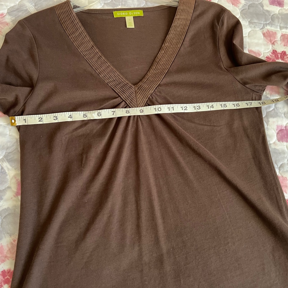 Sigrid Olsen Brown V-Neck 100% Cotton Long Sleeve Top Women’s Medium - Picture 4 of 8